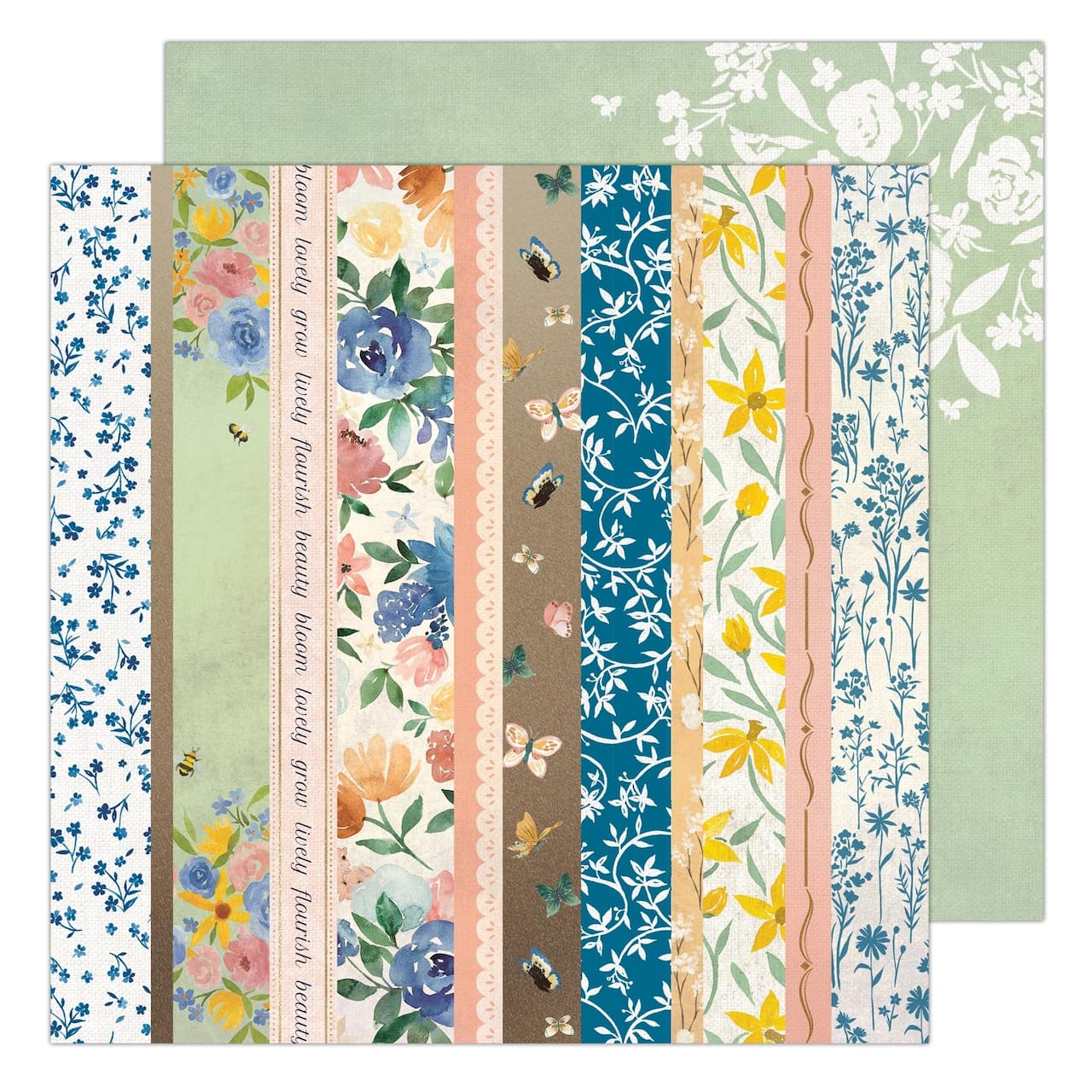 K & Company Antique Garden Wallpaper Stripe Double-Sided Paper, 25 Sheets
